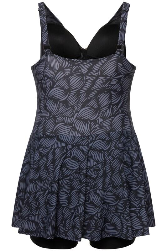 Ulla Popken Ulla Popken Bustier Badeanzugkleid in Grau Schwarz Begrenzt auf 3 Tage