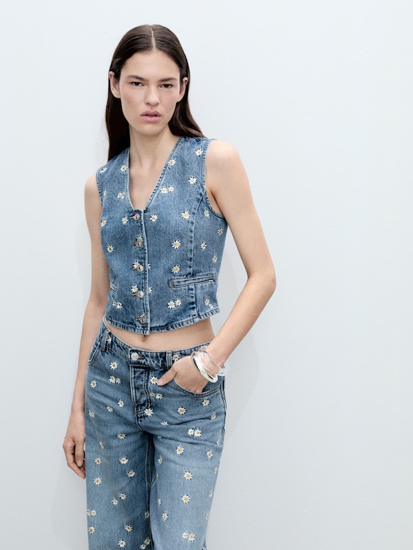 MANGO MANGO Weste 'MASSY' in Blue Denim Verkauf