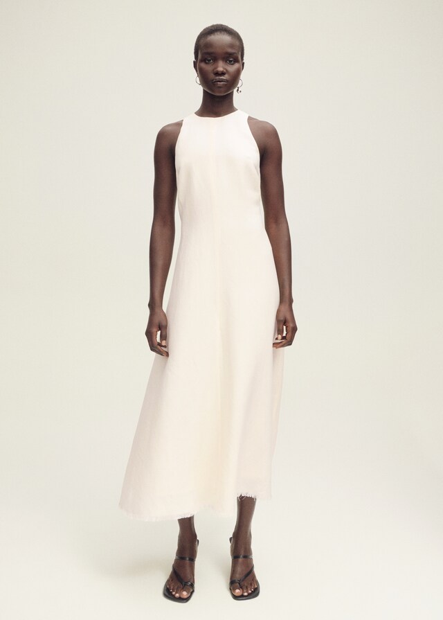 Mango Leinenkleid mit ausgefranstem Saum Große Rabatte