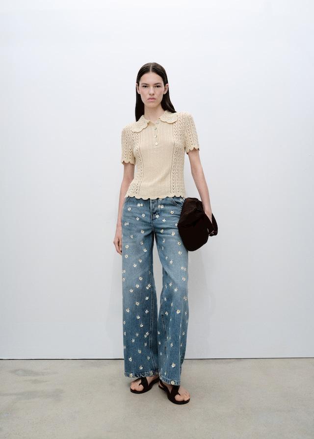 Mango Jeans wideleg mit Blumenstickerei Super Sparpreis