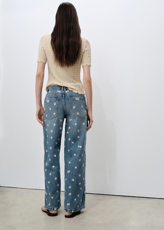 Mango Jeans wideleg mit Blumenstickerei Super Sparpreis