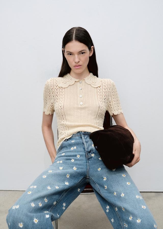 Mango Jeans wideleg mit Blumenstickerei Super Sparpreis