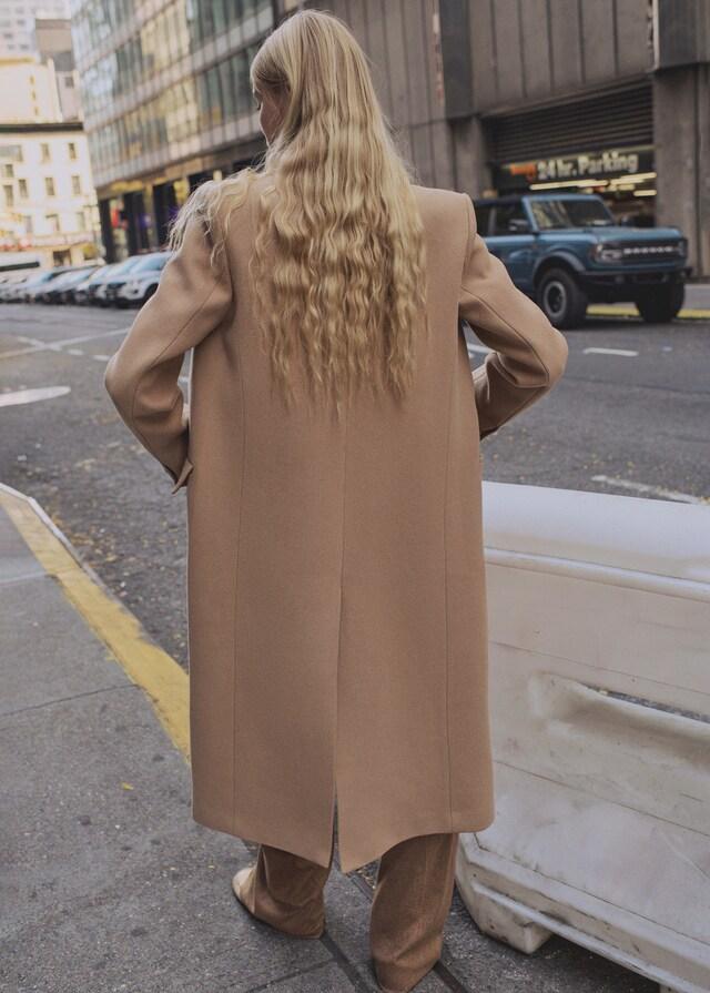 Mango Langer Wollmantel mit Struktur im Angebot