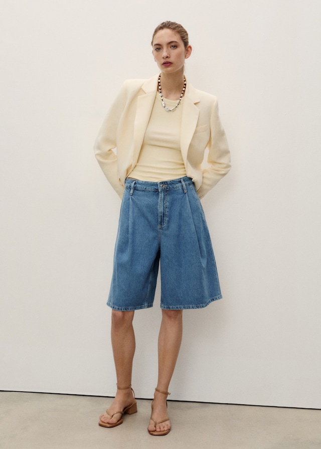 Mango Wideleg-Bermudashorts mit Bundfalten Online Outlet