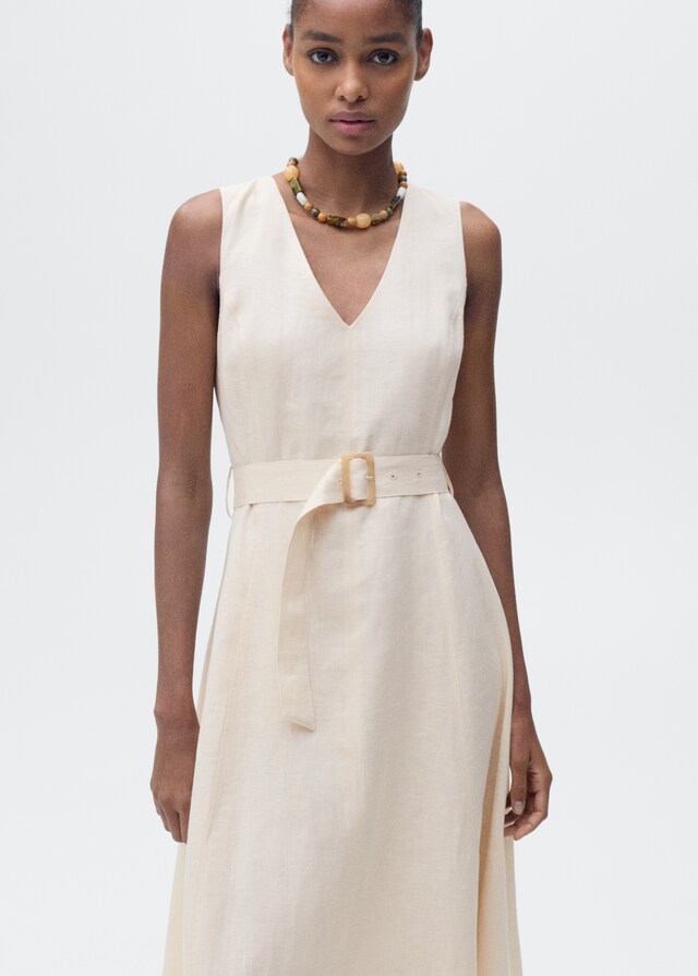 Mango Leinenkleid mit Gürtel Kostenlose Rückgabe