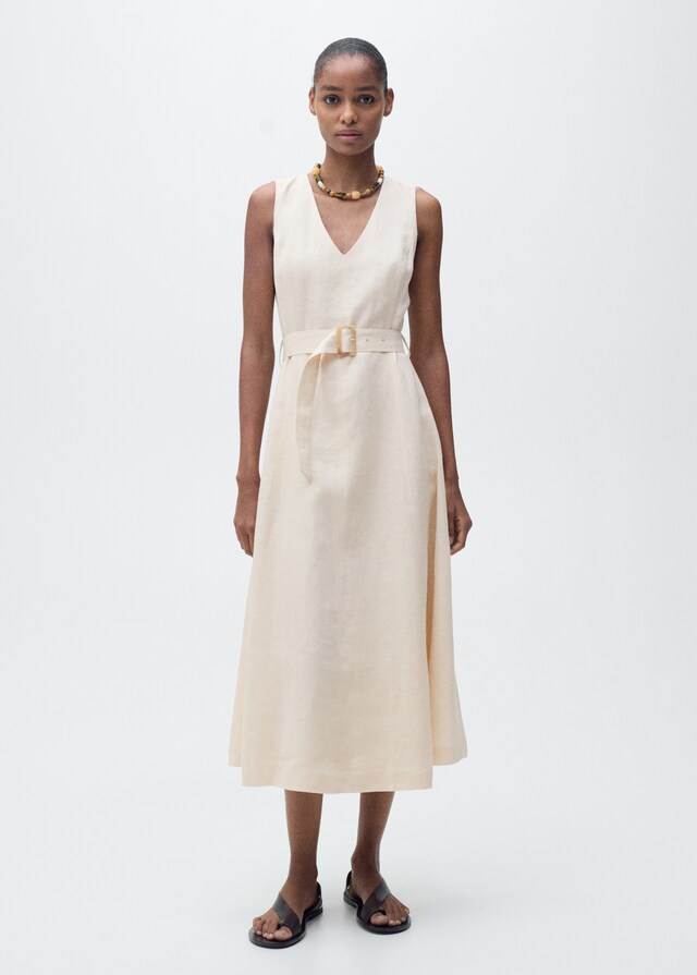 Mango Leinenkleid mit Gürtel Kostenlose Rückgabe