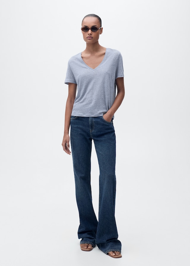 Mango Leinen-T-Shirt mit V-Ausschnitt Black Friday