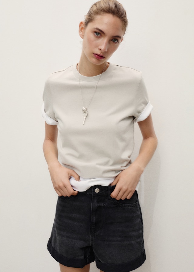 Mango Shorts mit hohem Bund und umgeschlagenem Saum Online Outlet