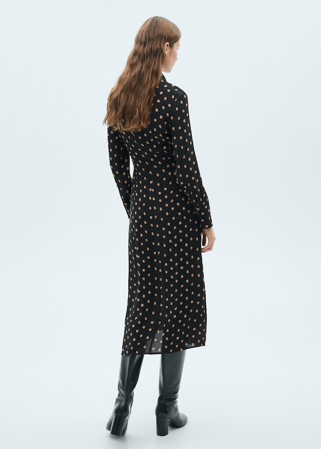 Mango Polka-Dots-Hemdblusenkleid mit Knotendetail Kostenlose Rückgabe