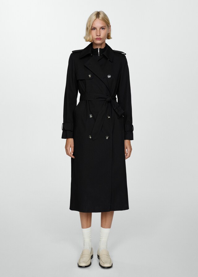 Mango Zweireihiger Baumwoll-Trenchcoat Discount Store für neue Produkte