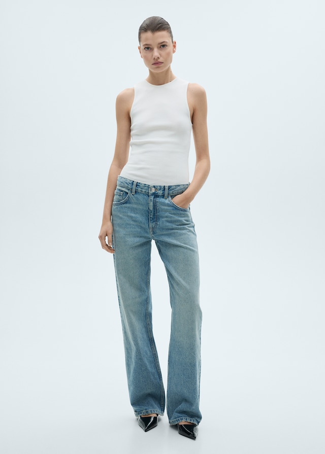 Mango Baumwoll-Top mit Rippmuster Sonderangebot