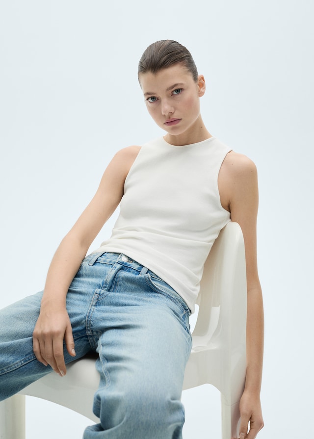Mango Baumwoll-Top mit Rippmuster Sonderangebot