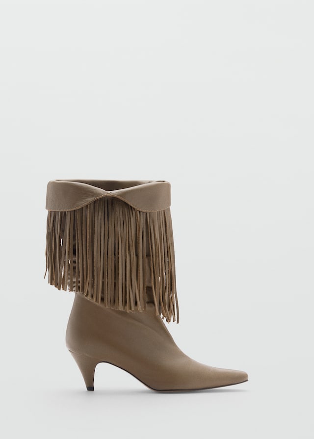 Mango Lederstiefelette mit Fransenabsatz Outlet