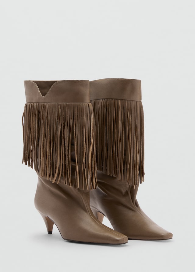 Mango Lederstiefelette mit Fransenabsatz Outlet