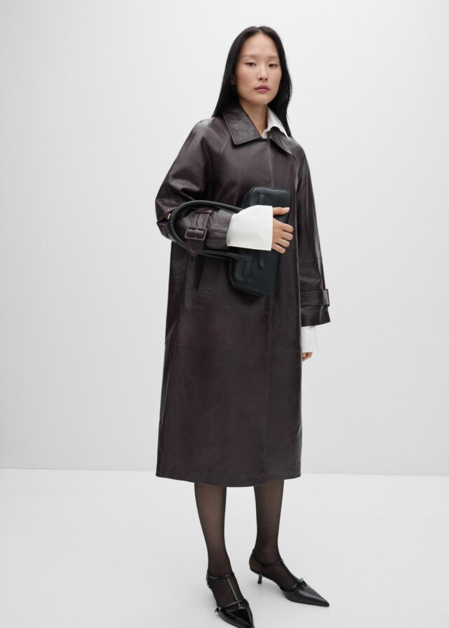 Mango Oversized-Mantel aus 100 % Leder Verkauf