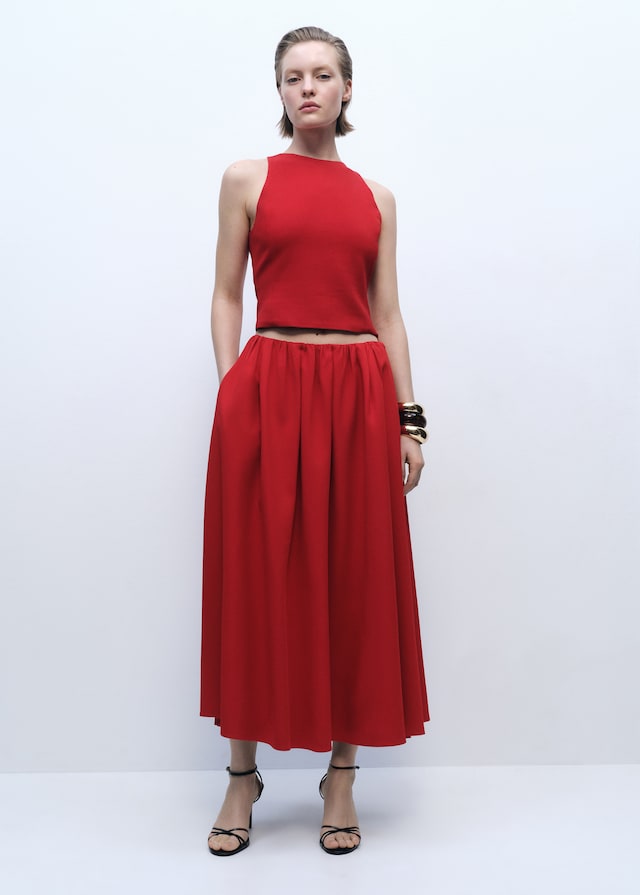 Mango Langer Rock mit geraffter Taille Vatertagsangebot