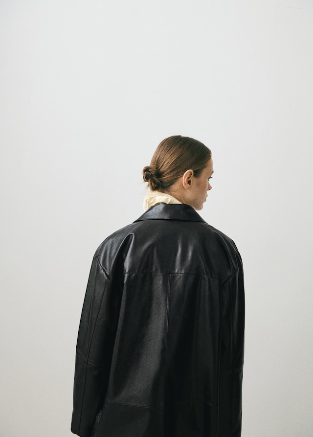 Mango Oversized-Lederjacke mit Taschen Lagerräumung