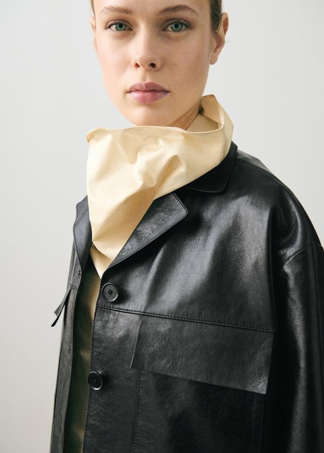 Mango Oversized-Lederjacke mit Taschen Lagerräumung