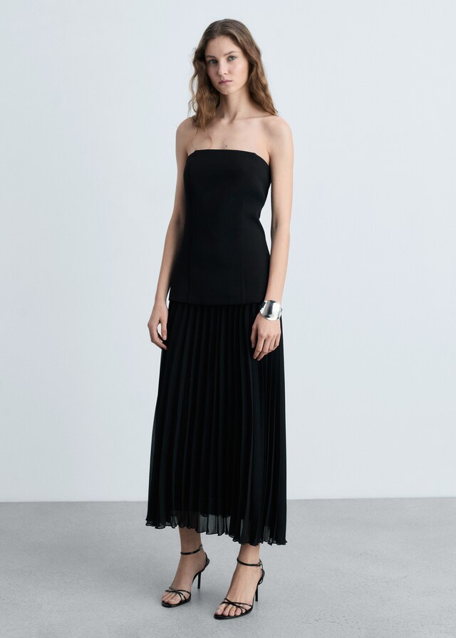 Mango Schulterfreies Kleid im Kontrastdesign Online Outlet