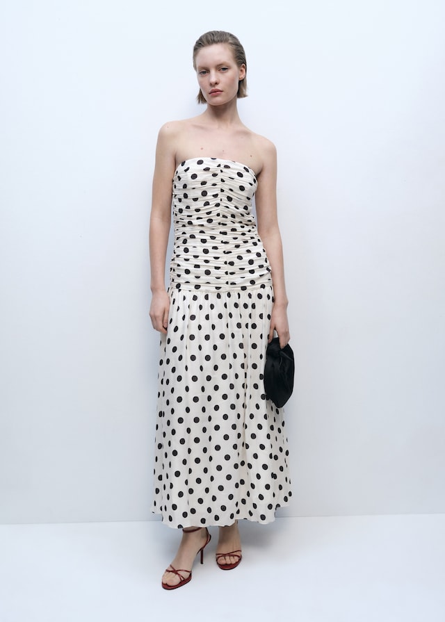 Mango Polka-Dots-Kleid mit drapiertem Oberteil Exklusive Angebote