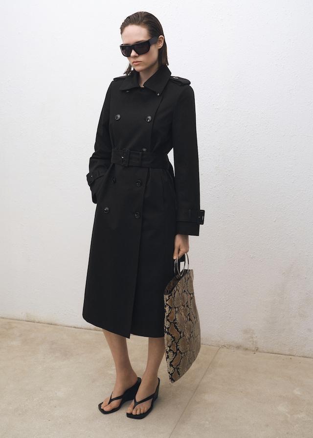 Mango Zweireihiger Baumwoll-Trenchcoat Sonderangebot der Fabrik
