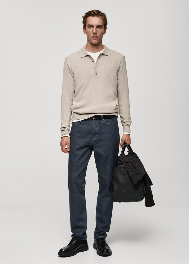 Mango Gerippter Pullover aus Baumwollgemisch mit Polo-Kragen Kostenloser Versand international