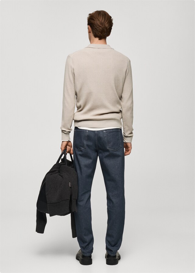 Mango Gerippter Pullover aus Baumwollgemisch mit Polo-Kragen Kostenloser Versand international