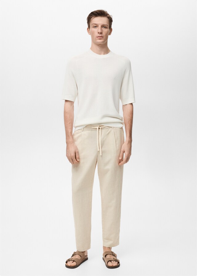 Mango Slim Fit-Leinenhose mit Kordel im Angebot