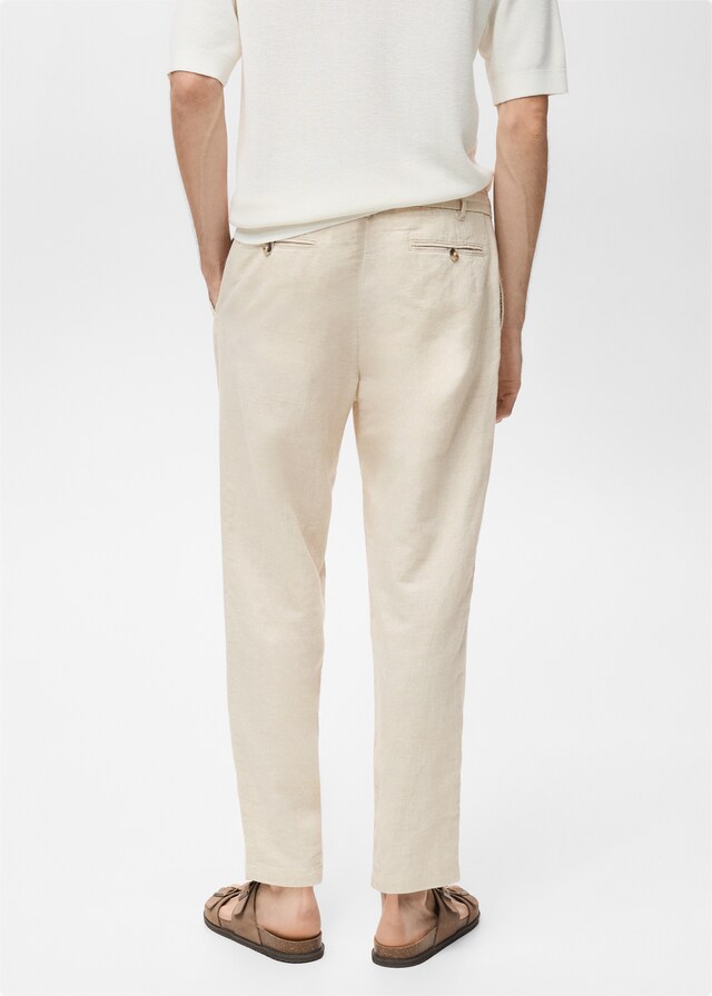 Mango Slim Fit-Leinenhose mit Kordel im Angebot