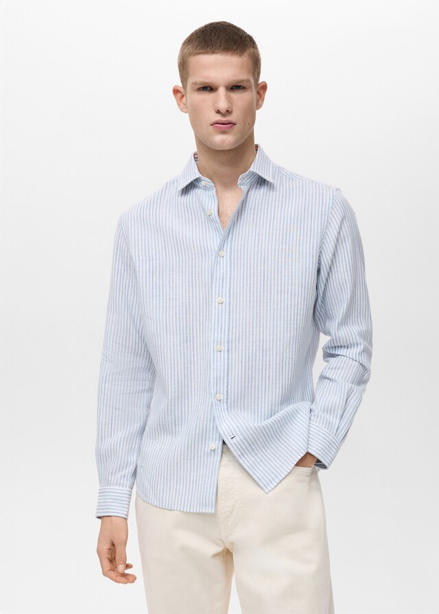 Mango Gestreiftes Regular-Fit-Leinenhemd