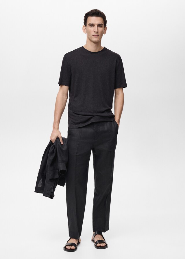 Mango Slim-Fit-T-Shirt aus Leinen Flash Sale