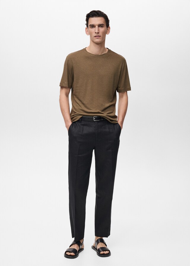 Mango Slim-Fit-T-Shirt aus Leinen Begrenztes Angebot