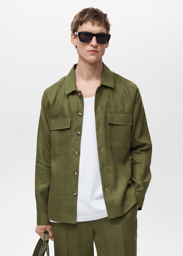 Mango Overshirt mit Taschen aus 100 % Leinen Vatertagsangebot