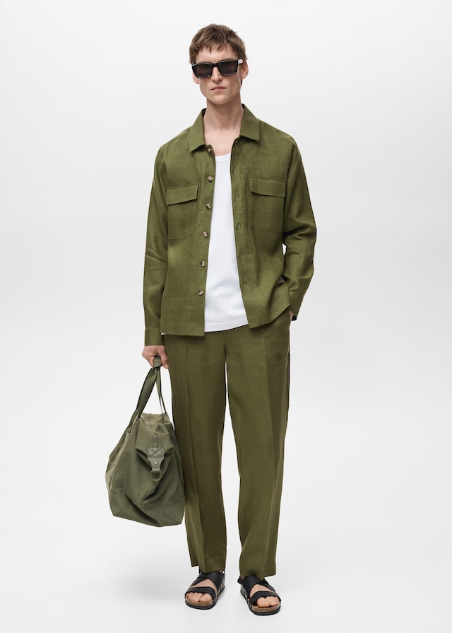 Mango Overshirt mit Taschen aus 100 % Leinen Vatertagsangebot