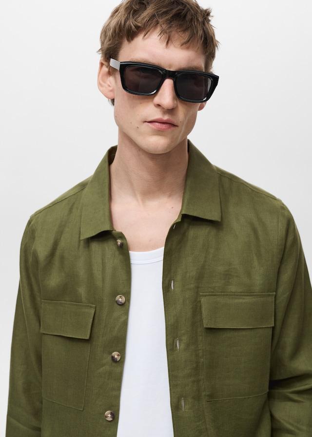 Mango Overshirt mit Taschen aus 100 % Leinen Vatertagsangebot