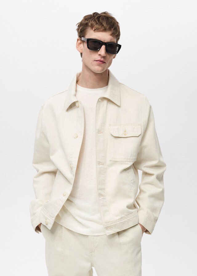 Mango Hemdjacke aus Leinen und Baumwolle mit Tasche Jubiläumsangebot