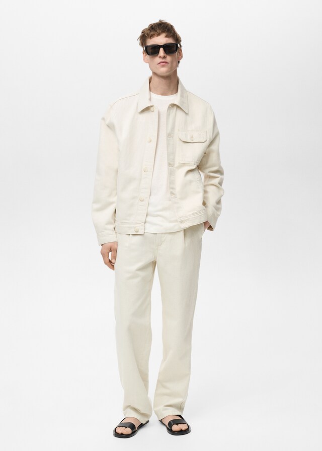 Mango Hemdjacke aus Leinen und Baumwolle mit Tasche Jubiläumsangebot