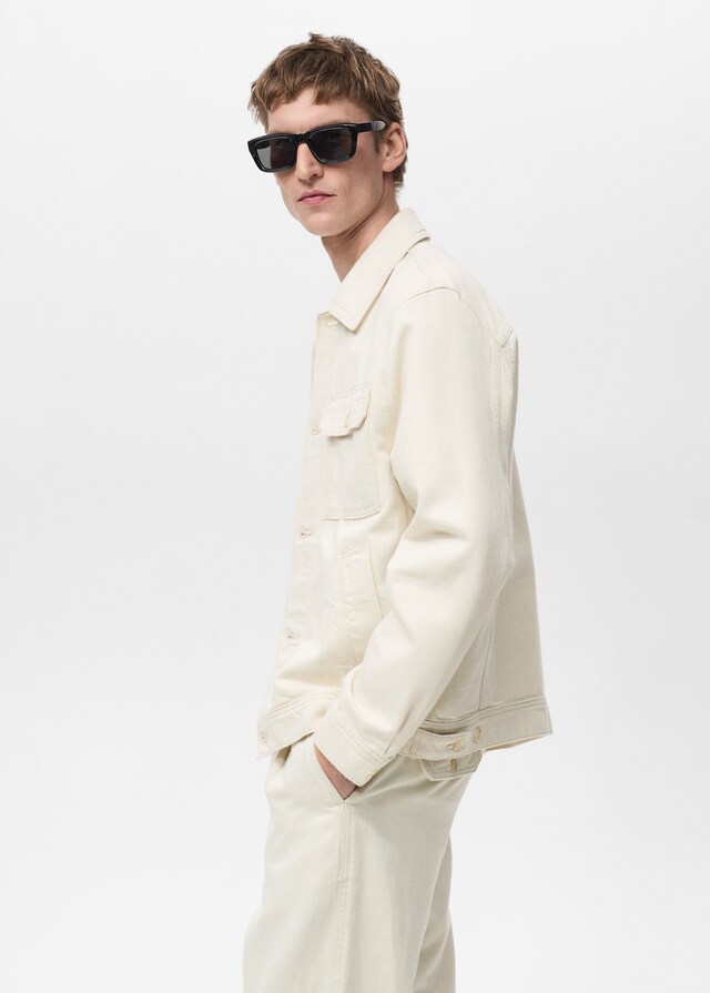 Mango Hemdjacke aus Leinen und Baumwolle mit Tasche Jubiläumsangebot