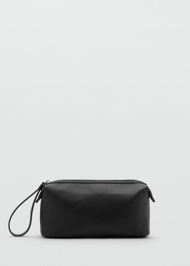 Mango Genarbte Kosmetiktasche mit Kontrasthenkel