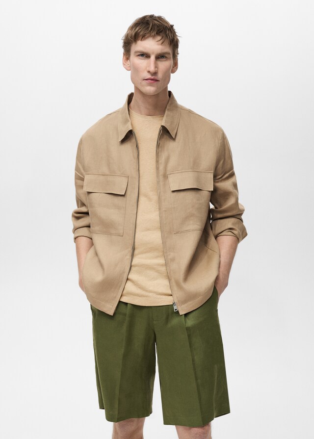 Mango Jacke aus 100 % Leinen mit Taschen Fabrik Onlineshop