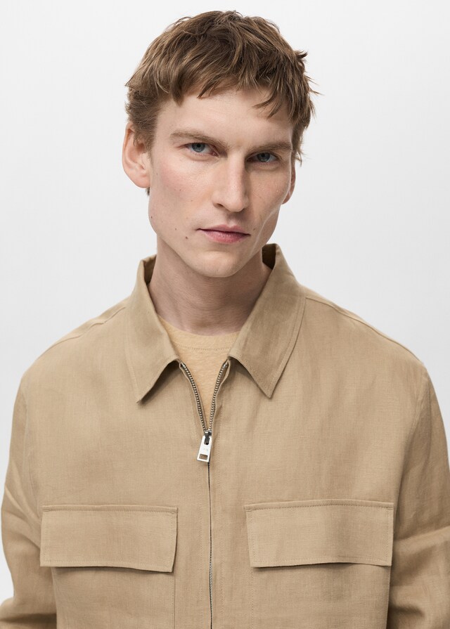 Mango Jacke aus 100 % Leinen mit Taschen Fabrik Onlineshop