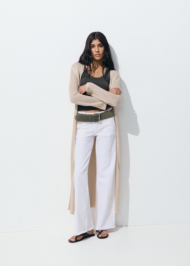 Mango Wideleg-Jeans mit ausgefranstem Saum Heißer Verkauf