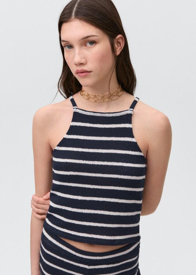 Mango Gestreiftes Neckholder-Top Super Sparpreis