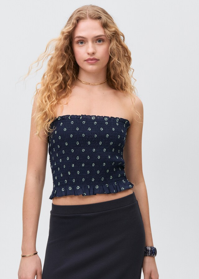 Mango Gemustertes Top mit Raffdetails Kostenlose Rückgabe