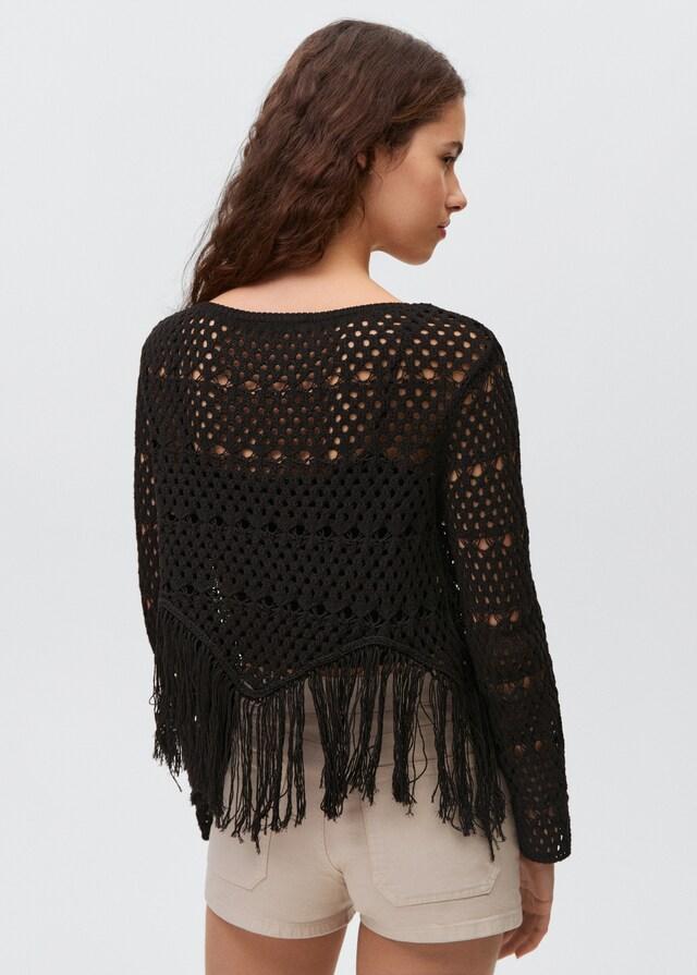 Mango Pullover mit Lochmuster und Fransendetail Sonderangebot der Fabrik