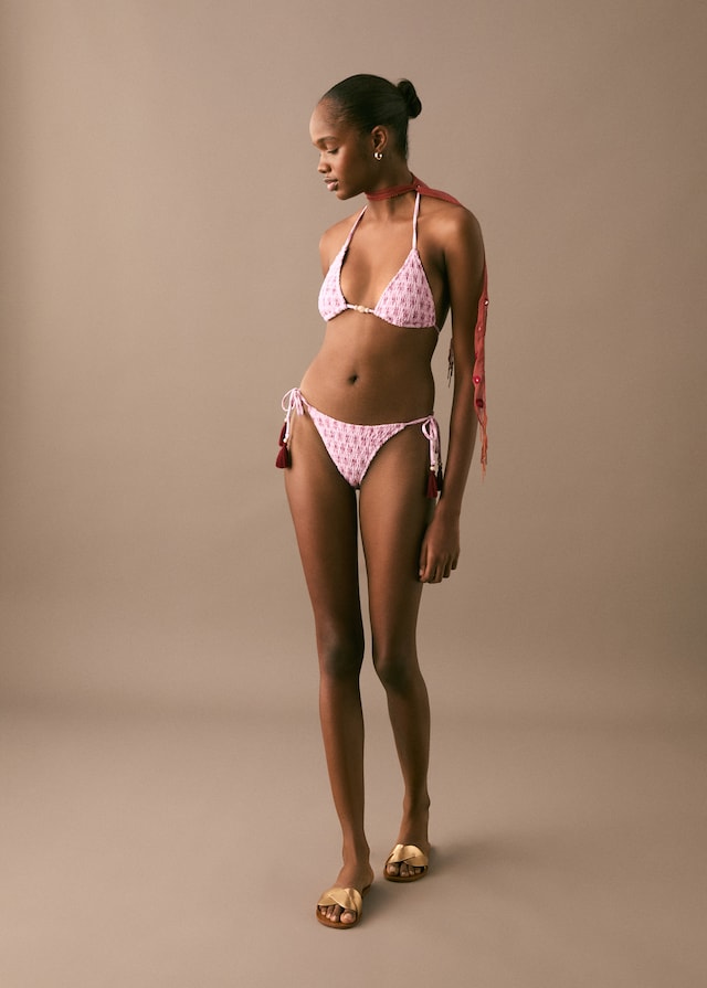 Mango Gemusterter Bikini mit Pompons Discount Store für neue Produkte
