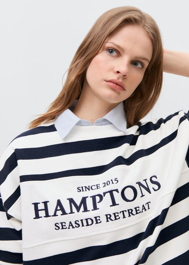 Mango Gestreiftes Sweatshirt mit Text Großer Ausverkauf