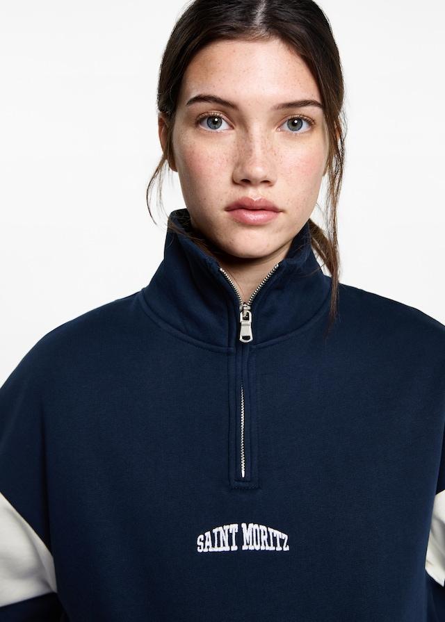 Mango Sweatshirt mit Zip und Schriftzug Flash Sale