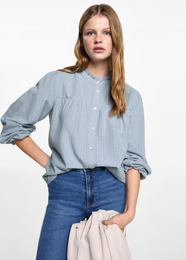 Mango Texturierte Karo-Bluse Großer Ausverkauf