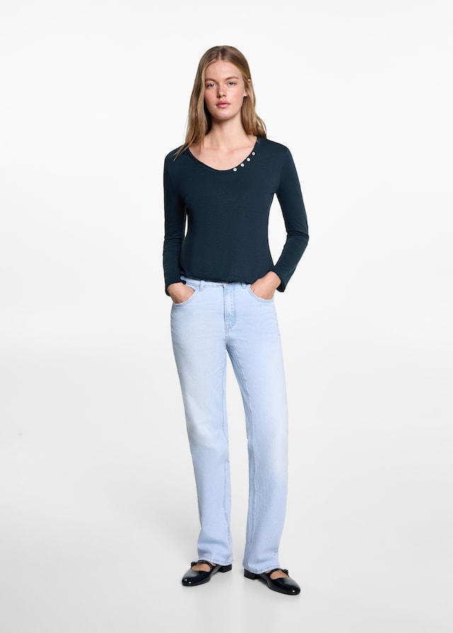 Mango Langärmliges T-Shirt mit Knöpfen Top Angebot
